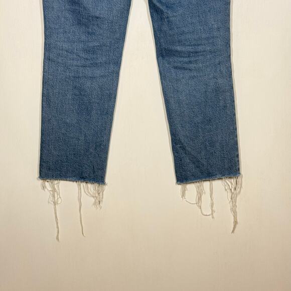 J Crew Essential Straight Jeans Size 28 Blue Denim Button Fly Frayed Hem Stretch - Picture 6 of 12